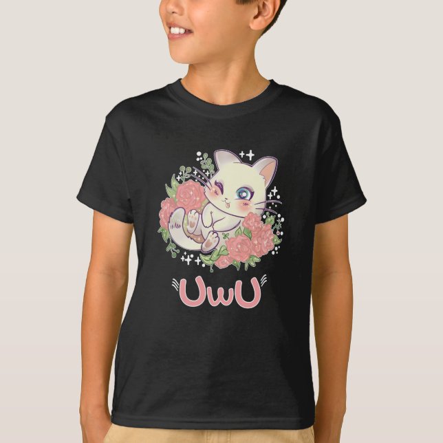 Uwu Cat Kwaii Cute Japan Anime T Shirt (Framsida)