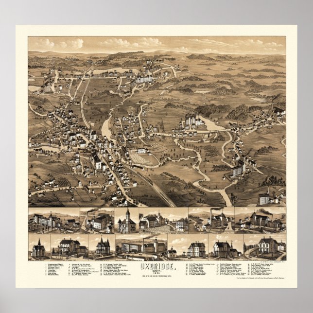Uxbridge, MORSA Panoramic Karta - 1880 Poster (Framsidan)