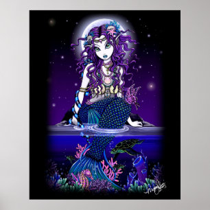 "Uxia" midnatt sjöjungfru Poster