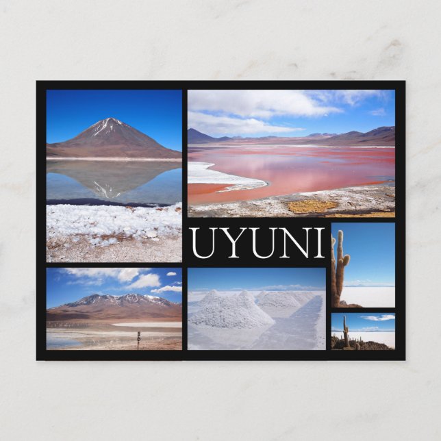 Uyuni många-bildkollage för svart textvykort vykort (Framsida)