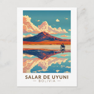 Uyuni Salt Flat Bolivia Motorcycle Travel Art Vykort
