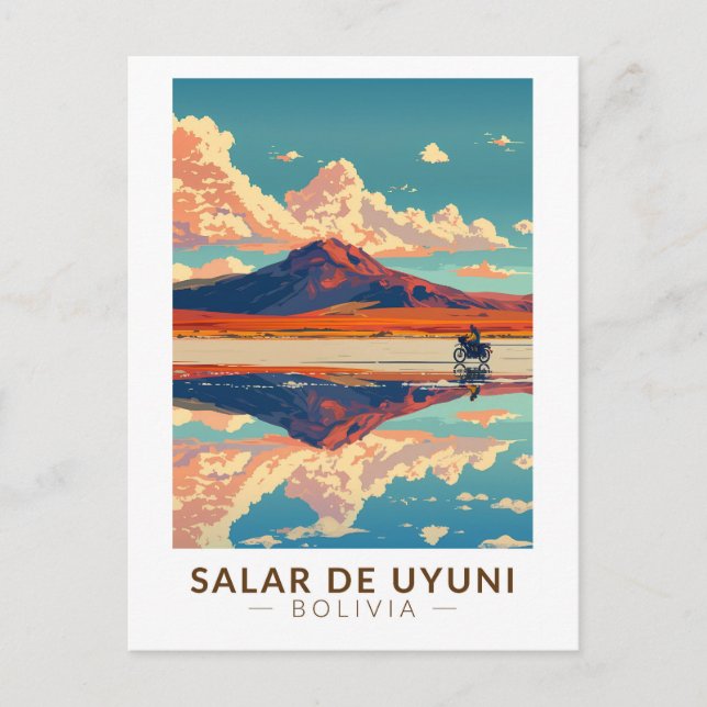 Uyuni Salt Flat Bolivia Motorcycle Travel Art Vykort (Framsida)