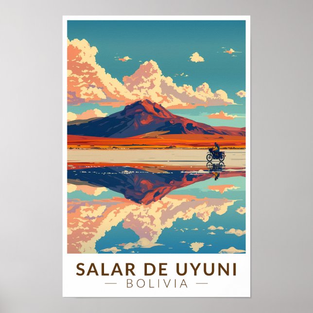 Uyuni saltslätt Bolivia motorcykel resa konst Poster (Framsidan)