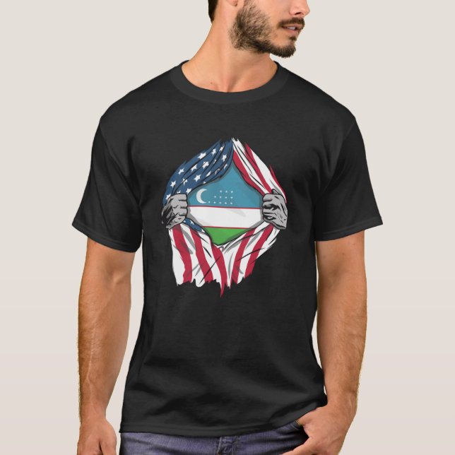 Uzbekiska Blood Inside Me Uzbekistan Flagga T Shirt (Framsida)