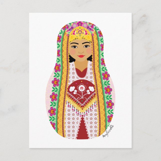 Uzbekiska Matryoshka Postcard Vykort (Framsida)