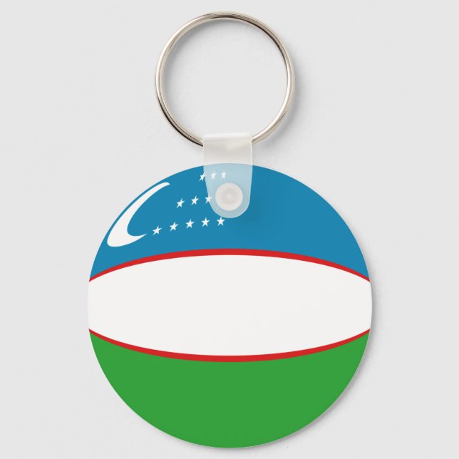 Uzbekistan Fisheye Flagga Keychain Nyckelring (Framsida)