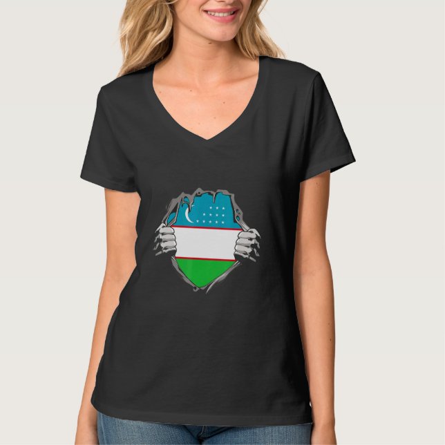 Uzbekistan Flag T Shirt (Framsida)