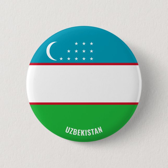 Uzbekistan Flagga Charming Patriotic Button Knapp (Framsida)