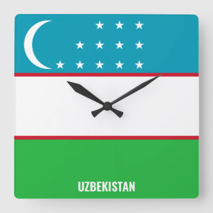 Uzbekistan Flagga Dazzling Patriotic Fyrkantig Klocka
