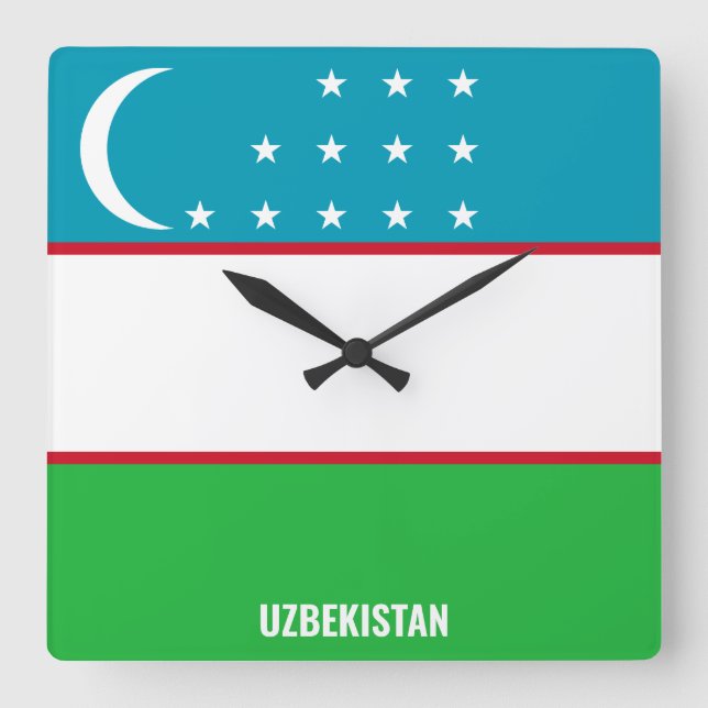 Uzbekistan Flagga Dazzling Patriotic Fyrkantig Klocka (Framsida)