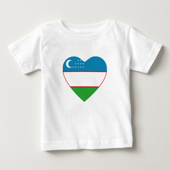 Uzbekistan Flagga Heart T-Shirt (Framsida)