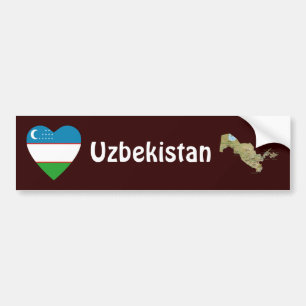 Uzbekistan Flagga Hjärta + Karta Bildstämpel Bildekal