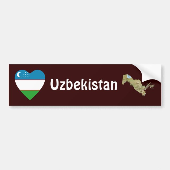 Uzbekistan Flagga Hjärta + Karta Bildstämpel Bildekal (Framsidan)