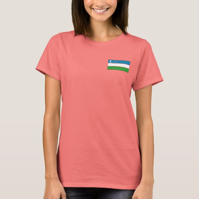 Uzbekistan Flagga + Kart T-Shirt (Framsida)