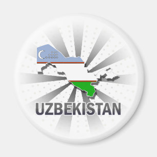 Uzbekistan Flagga Karta 2.0 Magnet