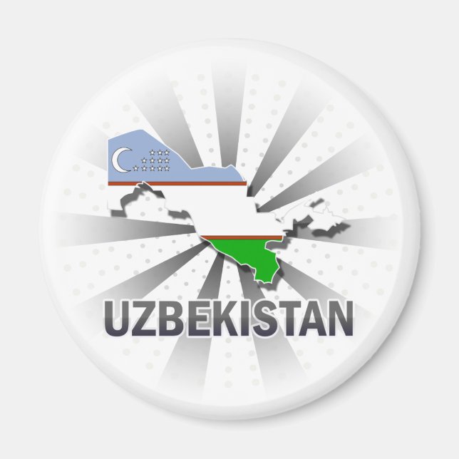 Uzbekistan Flagga Karta 2.0 Magnet (Framsidan)