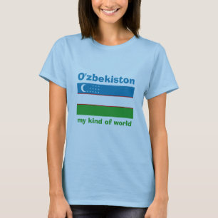 Uzbekistan Flagga + Karta + Text T-Shirt
