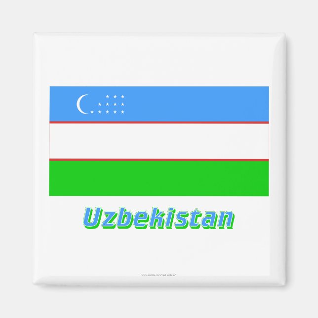 Uzbekistan Flagga med Namn Magnet (Framsidan)