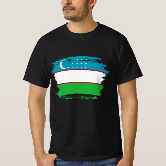 Uzbekistan-flagga T Shirt (Framsida)