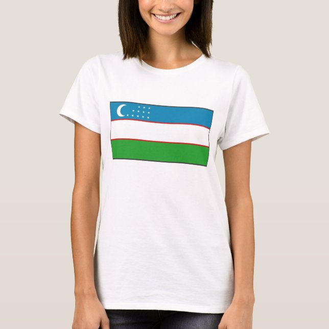Uzbekistan Flagga x Karta T-Shirt (Framsida)