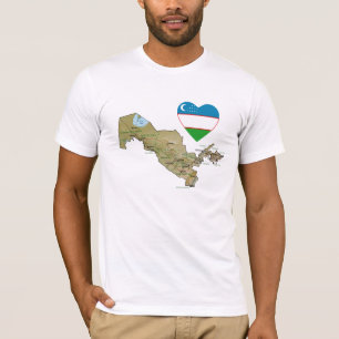 Uzbekistan flaggahjärta och kartaT-tröja Tee Shirt