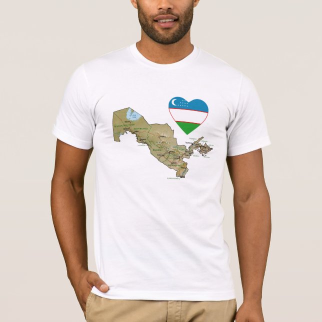 Uzbekistan flaggahjärta och kartaT-tröja Tee Shirt (Framsida)