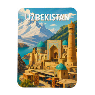 Uzbekistan Illustration Resa Konst Vintage Magnet