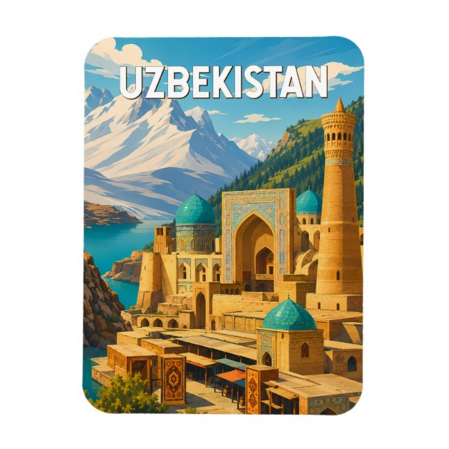 Uzbekistan Illustration Resa Konst Vintage Magnet (Vertikal)