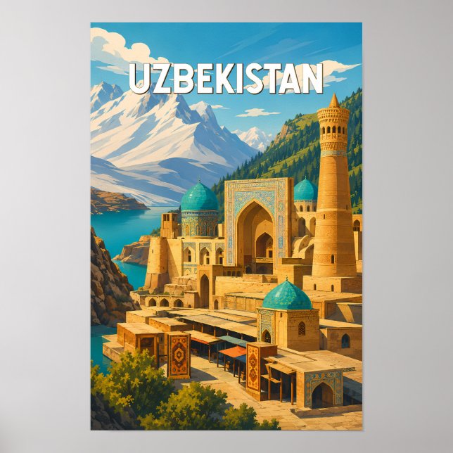 Uzbekistan Illustration Resa Konst Vintage Poster (Framsidan)