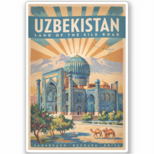 Uzbekistan Kamel Illustration Resa Konst Vintage Klistermärken