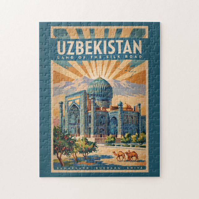Uzbekistan Kamel Illustration Resa Konst Vintage Pussel (Vertikal)