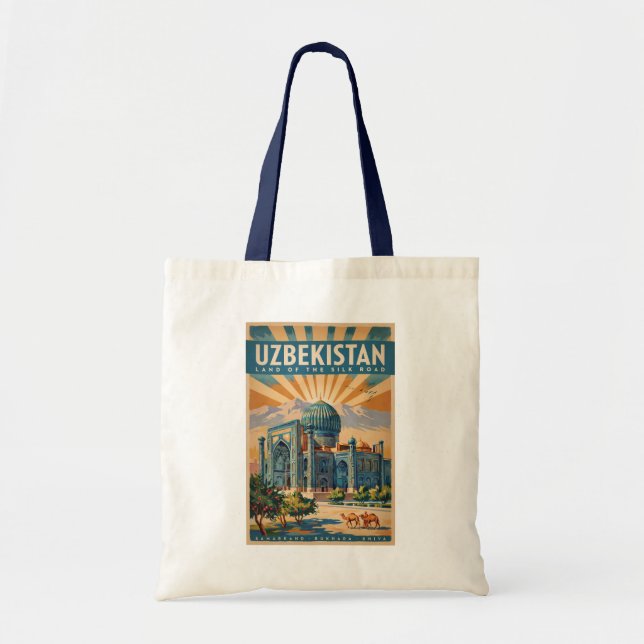 Uzbekistan Kamel Illustration Resa Konst Vintage Tygkasse (Framsidan)