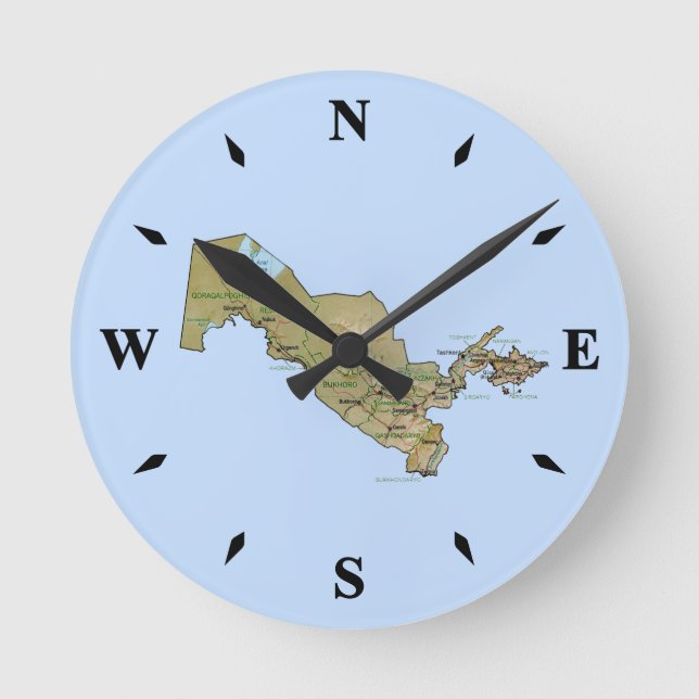 Uzbekistan Karta Clock Rund Klocka (Framsida)