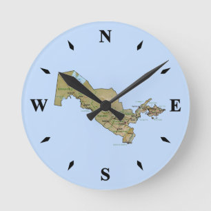 Uzbekistan Karta Clock Rund Klocka
