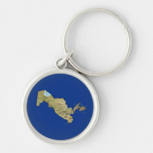Uzbekistan Karta Keychain Rund Silverfärgad Nyckelring