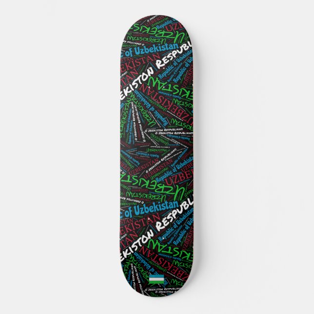 Uzbekistan National Pride Wordcloud Skateboard (Framsida)