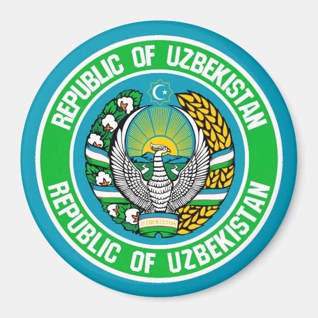 Uzbekistan Round Emblem Magnet (Framsidan)