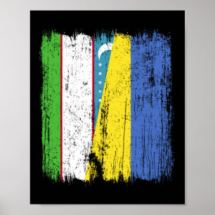 Uzbekistan Ukraina Halv Flagga Uzbek Ukrainskt Kul Poster