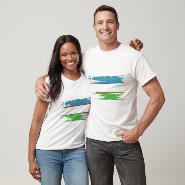 Uzbekistans Flagga Brush Art T Shirt (Unisex)