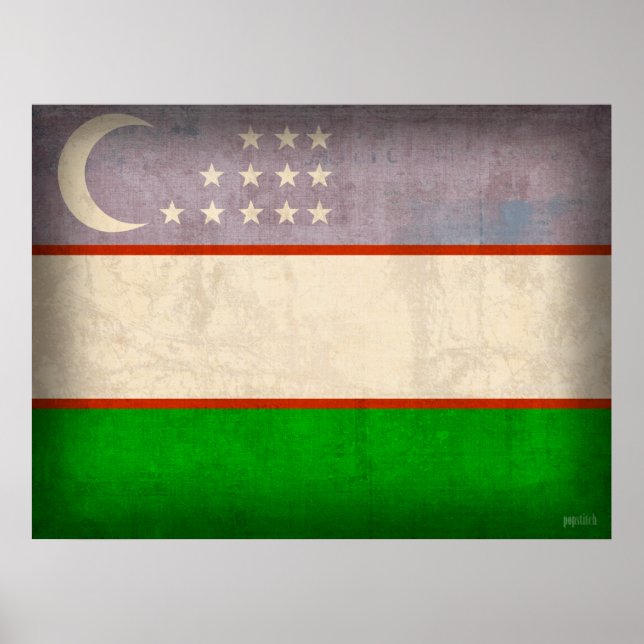 Uzbekistans Flagga Distress Poster (Framsidan)