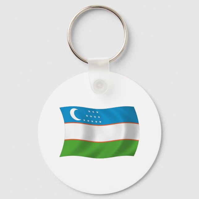 Uzbekistans Flagga Keychain Nyckelring (Framsida)