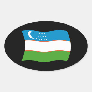 Uzbekistans Flagga Sticker Ovalt Klistermärke