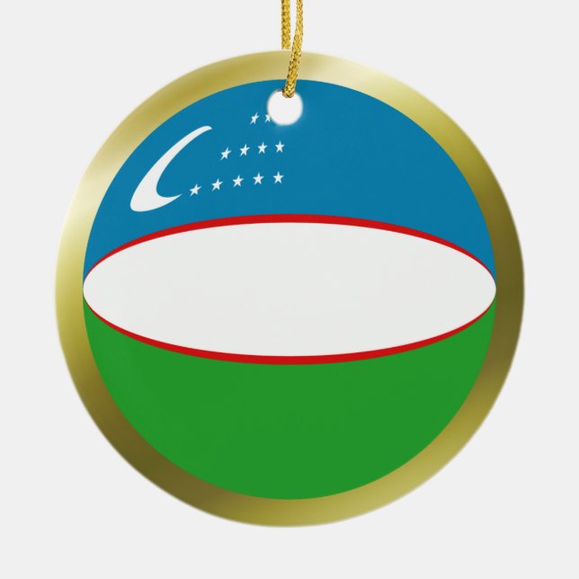 Uzbekistans flaggprydnad julgransprydnad keramik (Framsidan)