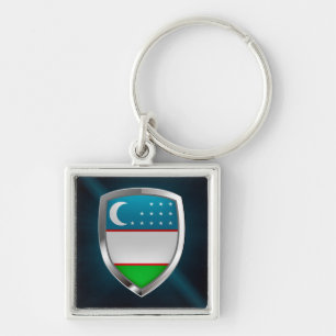 Uzbekistans metallemblem fyrkantig silverfärgad nyckelring