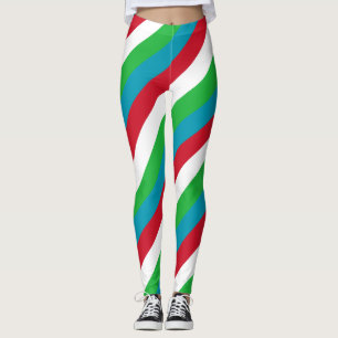 Uzbekistans nationella Flagga Färg Diagonal striml Leggings