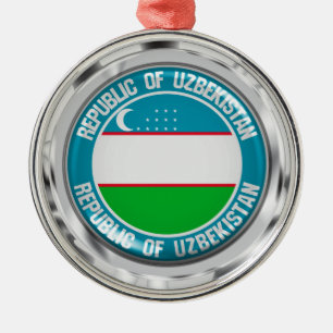 Uzbekistans rundabordsemblem julgransprydnad metall