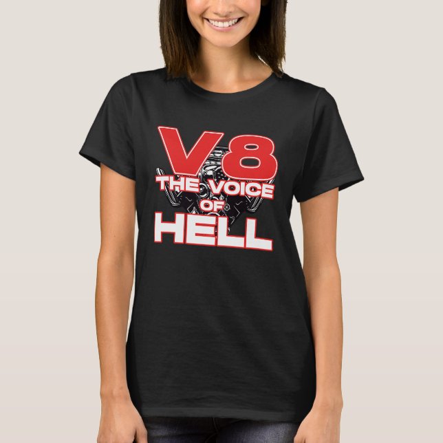 V8 Car Tuning Cylinder Workshop The Voice of Light T Shirt (Framsida)