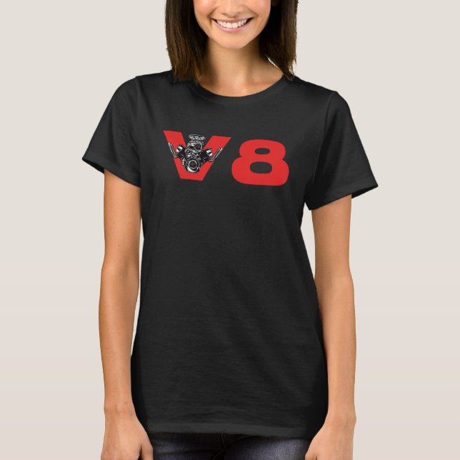 V8 Car Tuning Engine Workshop T Shirt (Framsida)