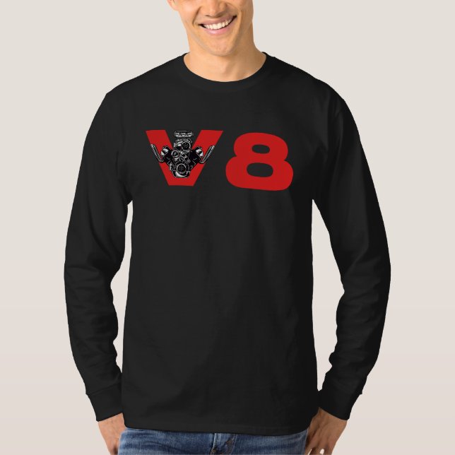 V8 Car Tuning Engine Workshop T Shirt (Framsida)
