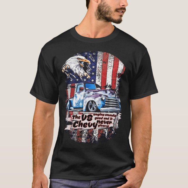 V8 Chevy Plocka Lastbil USA Eagle Aldrig ge illust T Shirt (Framsida)